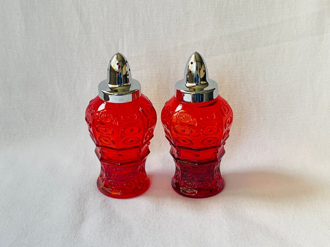 Viking Art Glass MCM Yesteryear Bullseye Ruby Red Salt and Pepper ...