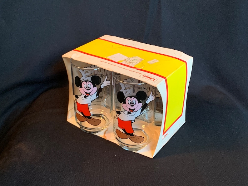 Libbey Glass Disney Mickey Mouse Enameled Tumblers in Original Box (set of 4) image 1