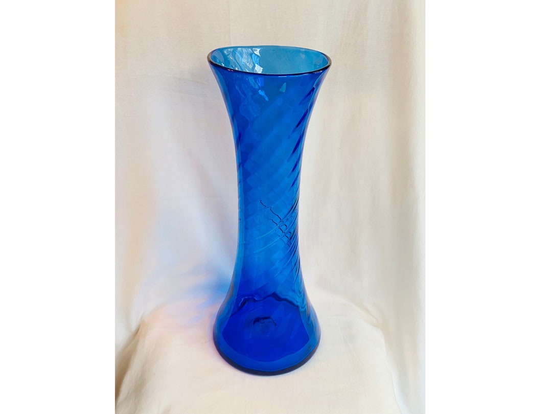 Blenko Art Glass Swirl Blue Floor Vase for Nieman Marcus Etsy