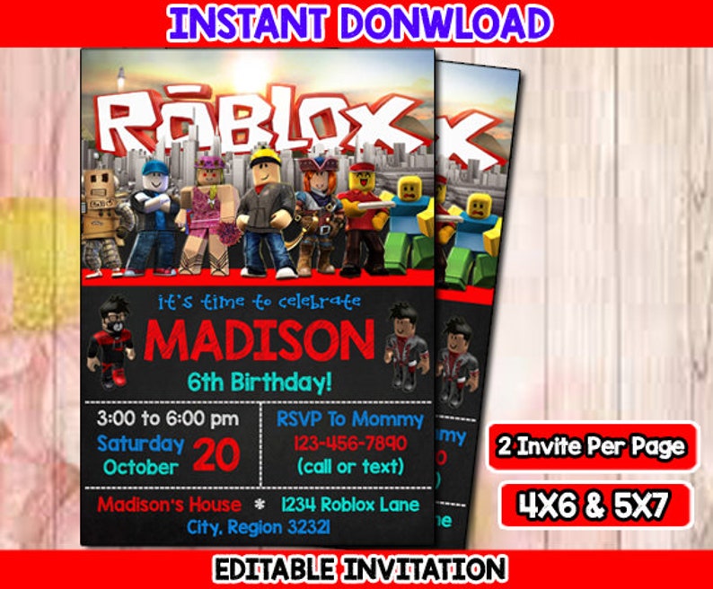 Roblox Birthday Invitation Roblox Invitation Roblox Partyroblox Inviteroblox Printable Template Roblox Game Invitation Instant Download - 