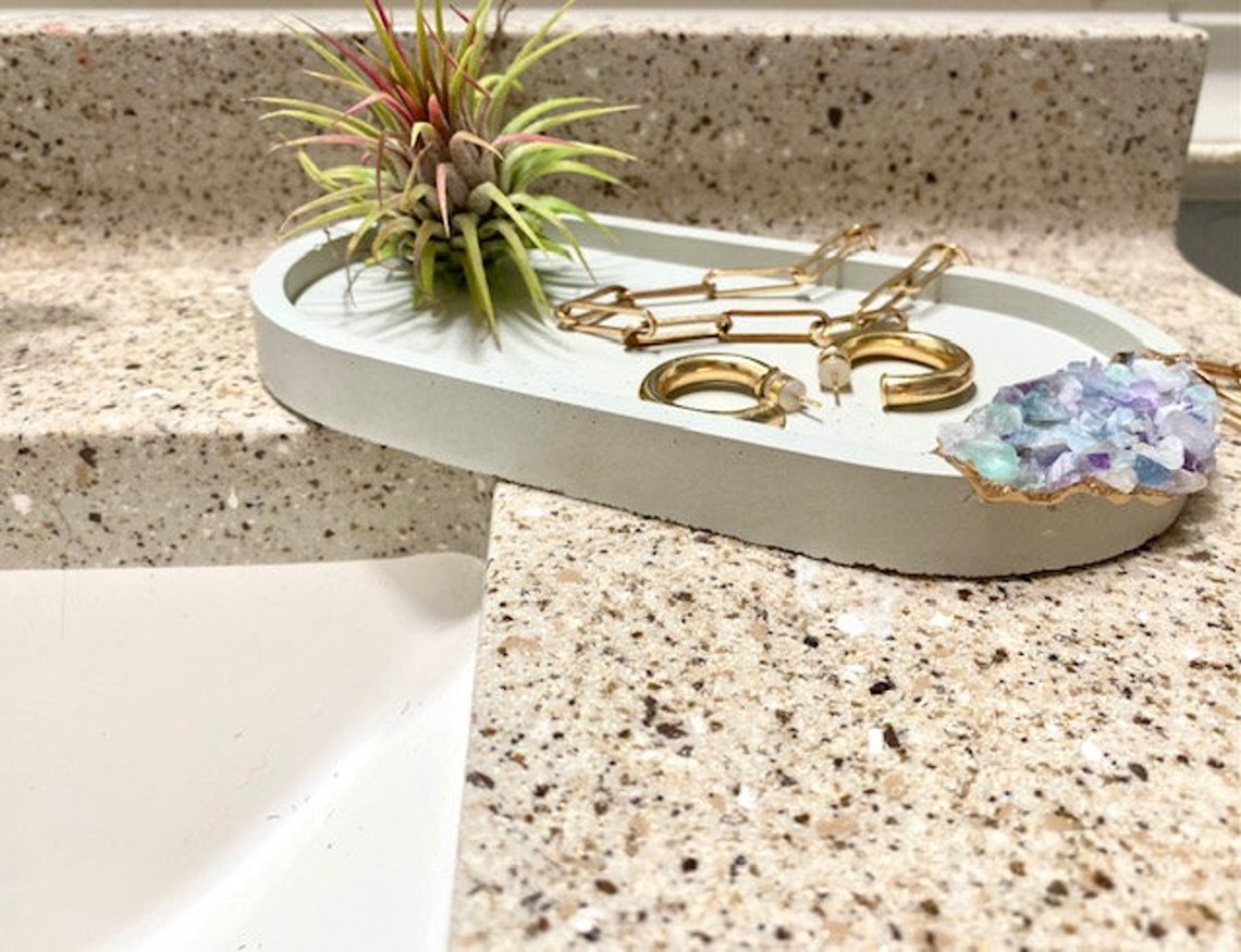 Crystal Jewelry Tray with Fluorite Crystals Concrete Trinket Etsy