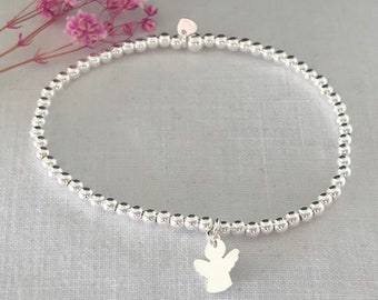 Kugel Armband 925 Sterlingsilber Engel, Freundschaftsarmband, Geschenke für Freundin, Glücksbringer, Schutzengel