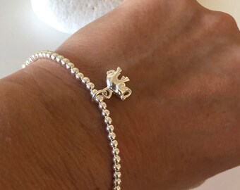 Armband mit Elefant, Armband mit Schmetterling, Stretcharmband, 925 Sterlingsilber, zart, dehnbar, Kugelarmband,