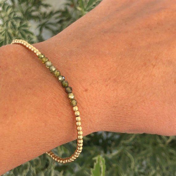 Bracelet Or 18 Carats Avec Boules Vertes - Jamais Porté - Occasion En Excellent état
