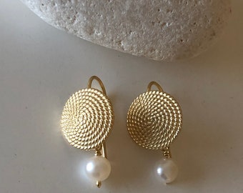 Earrings 925 sterling silver, gold plated with pearl, hanging earrings, freshwater pearl, white pearl