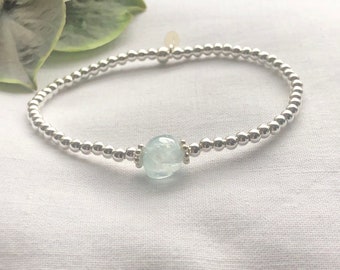 Aquamarine ball bracelet, stretch bracelet, 925, sterling silver, stretchable, blue, gift for girlfriend, Christmas gift, birthday gift,