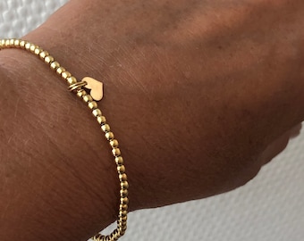 Gold plated ball bracelet with heart, gifts for her, sterling silver,