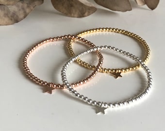 Bracelet with star, ball bracelet, women's bracelet, stretch bracelet, bracelet without clasp, silver, yellow gold, rose gold