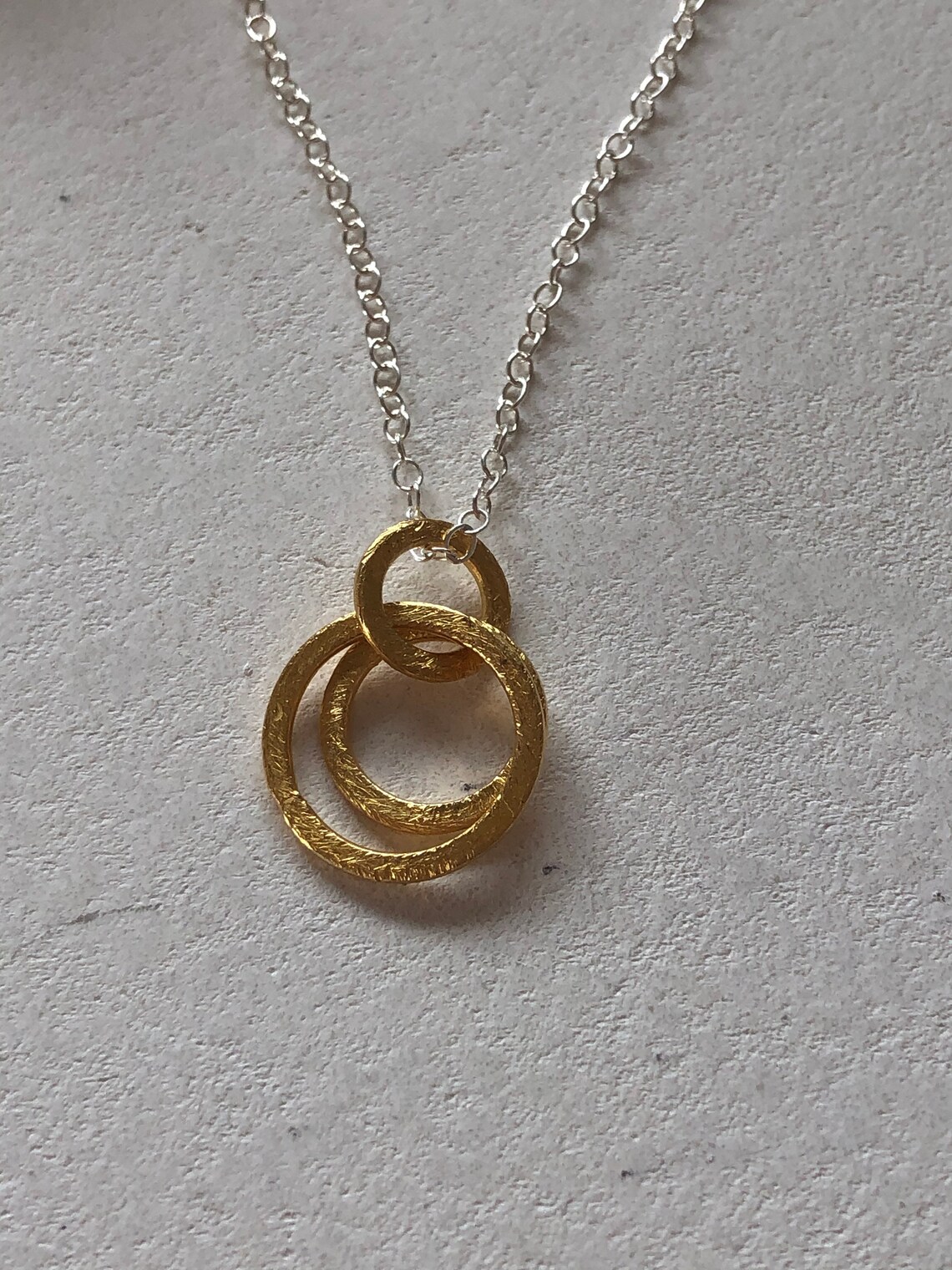 Filigree short silver chain with gold plated pendant ring | Etsy