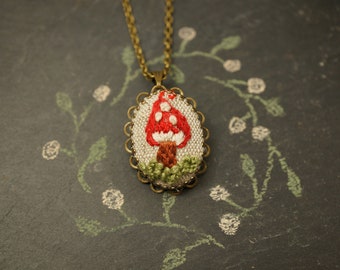 hand-embroidered toadstool chain
