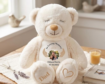 Custom Angel Teddy Bear for Grieving Child - Personalized Memorial Keepsake Sympathy Gift Remembrance Toy