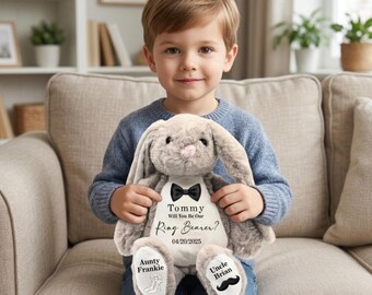 Personalised Ring Bearer Plush Bunny - Custom Wedding Page Boy Proposal Keepsake Gift