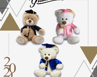 Ours en peluche de remise des diplômes 2026 personnalisé - Bonnet et robe de chambre