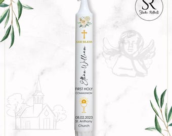 Bougie conique personnalisée Première communion : cadeau souvenir pour une cérémonie de baptême et un événement religieux