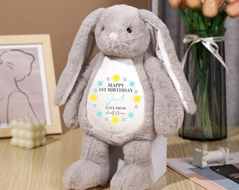 Souvenir personnalisé du premier anniversaire de lapin : peluche douce cadeau pour le jour spécial de bébé