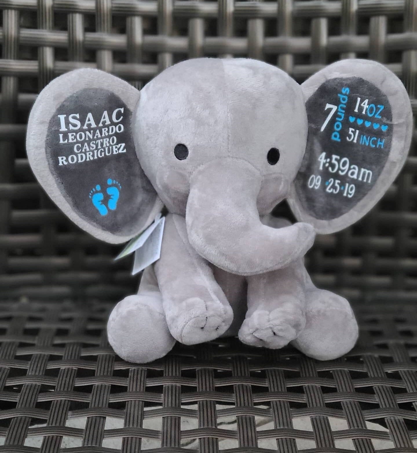 Personalized Grey Elephant Plushie with Custom Monogram for Babies and Newborns