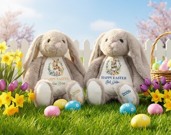 Peluche personnalisée de lapin de Pâques : nom et année personnalisés, cadeau souvenir