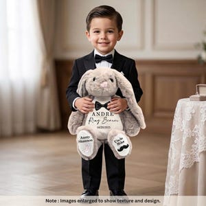 Cadeau personnalisé pour porteur d'alliances, peluche lapin personnalisée, cérémonie de mariage, souvenir, monogramme, peluche mémorable