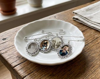 Custom Photo Memorial Lapel Pin, Wedding Groom Boutonniere Charm