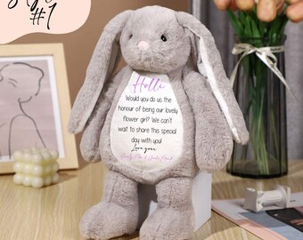 Peluche personnalisée lapin pour mariage, cadeau de porteur d'alliances de demoiselle d'honneur brodée