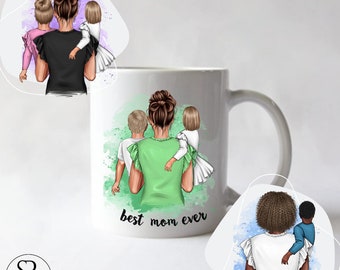 Personalized Mom Mug – Custom Mother & Children Illustration