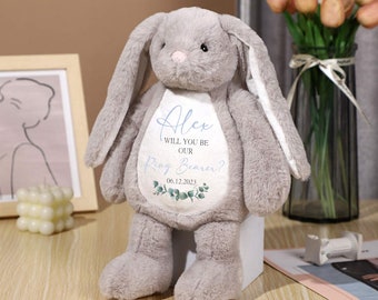 Peluche Lapin Personnalisée pour Demande en Mariage avec Demoiselle d'Honneur et Garçon d'Alliance - Cadeau Souvenir Imprimé sur Mesure