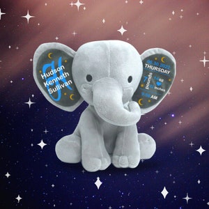 Customized Plush Elephant Keepsake for Baby Shower or Birth Announcement Gift