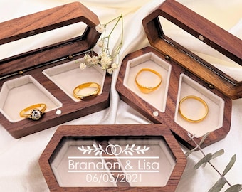 Engraved Walnut Wood Ring Box: Personalized Wedding Proposal Keepsake for Romantic Engagements