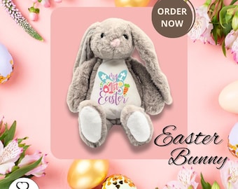 Peluche lapin de Pâques personnalisée : cadeau personnalisé, panier de printemps et jouet souvenir pour enfant, première Pâques
