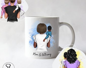 Personalized Ceramic Family Portrait Mug: Custom Mother & Child Keepsake Gift for Mom