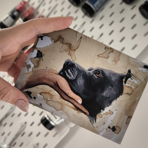 Impression de carte postale, carte postale de l'œuvre originale « Die Verdinung », impression de carte postale animalière, image de chien, peinte par staffy, sans cadre