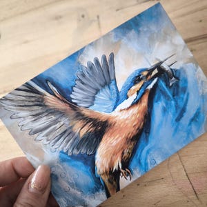 Impression de carte postale, carte postale de l’œuvre originale « Kingfisher », affiche d’image animale, art mural, art d’affiche d’oiseau, sans cadre