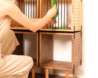 Bookcase Wood, Cube Shelving, Bookcase Decor, Solid Wood Shelves, Cubby Storage, Walnut Bookshelf , Sideboard