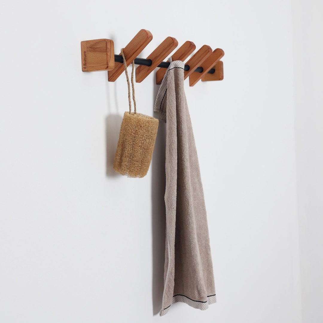 Walnut Towel Holder Set of 2 Wood Wall Hook Personalized Bathroom Towel  Hooks Wooden Hooks Minimalist Home Decor 