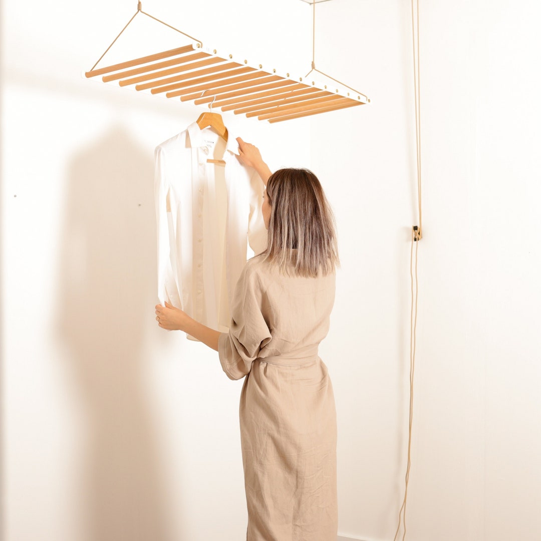 Collapsible Wall Mounted Clothes Drying Rack With 7 Drying Rails