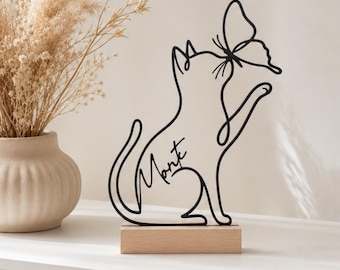 Personalized Cat Line Art 3D Standee | Memorial for Deceased Cat | Pet Keepsake Gift for Cat Lovers | Cat Decoration