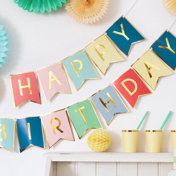 PartyDeco Geburtstags-Banner „Happy Birthday“ In Rosegold – 62 Cm Lang, Perfekt Für Tisch- Oder Wanddekoration