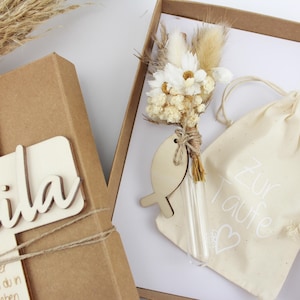 Geschenkset zur Taufe, Taufkreuz mit Namen aus Holz, Geschenkidee zur Taufe