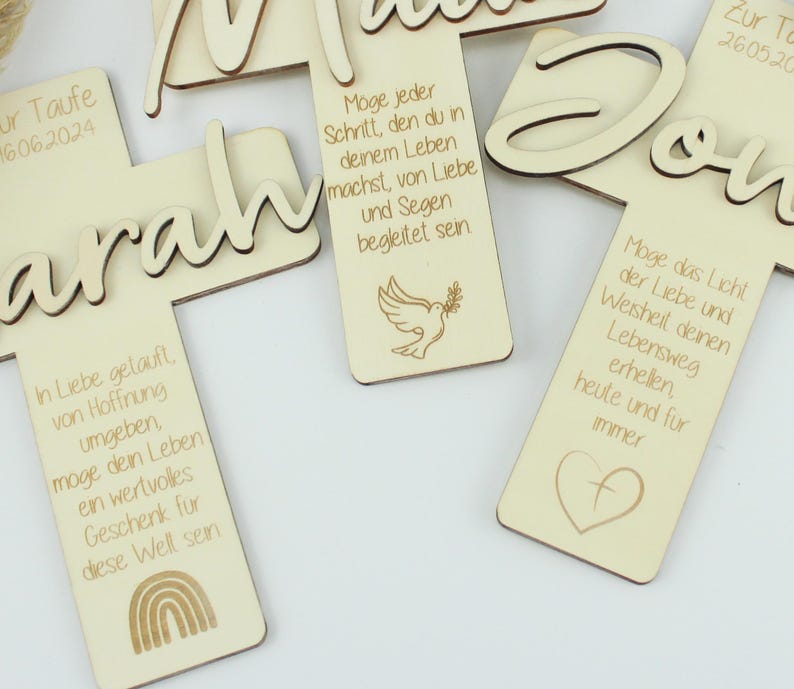 Geschenkset zur Taufe, Taufkreuz mit Namen aus Holz, Geschenkidee zur Taufe
