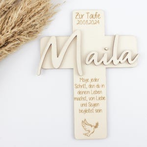 Geschenkset zur Taufe, Taufkreuz mit Namen aus Holz, Geschenkidee zur Taufe
