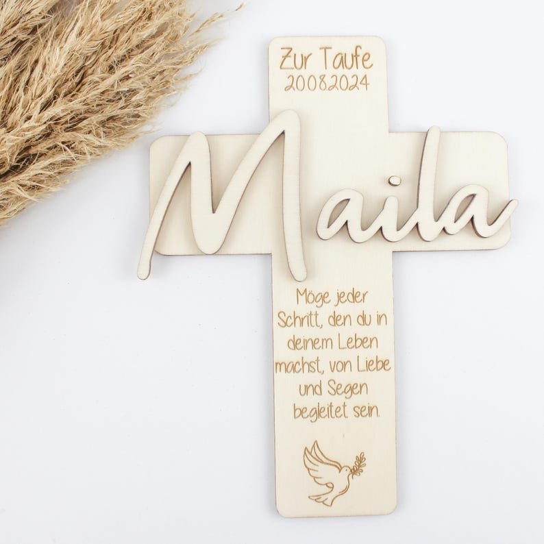Geschenkset zur Taufe, Taufkreuz mit Namen aus Holz, Geschenkidee zur Taufe