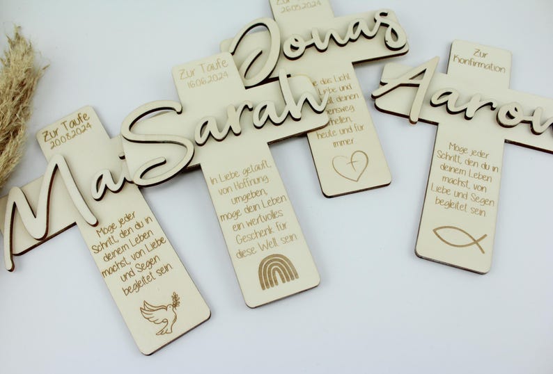 Geschenkset zur Taufe, Taufkreuz mit Namen aus Holz, Geschenkidee zur Taufe