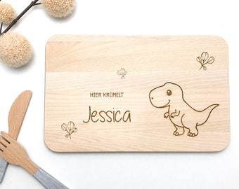 Dinosaurier Frühstücksbrett, personalisiertes Geschenk für Kinder