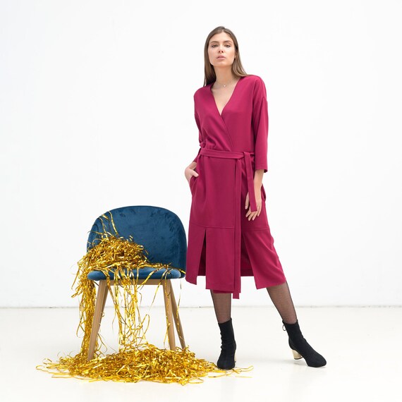 fuschia pink wrap dress