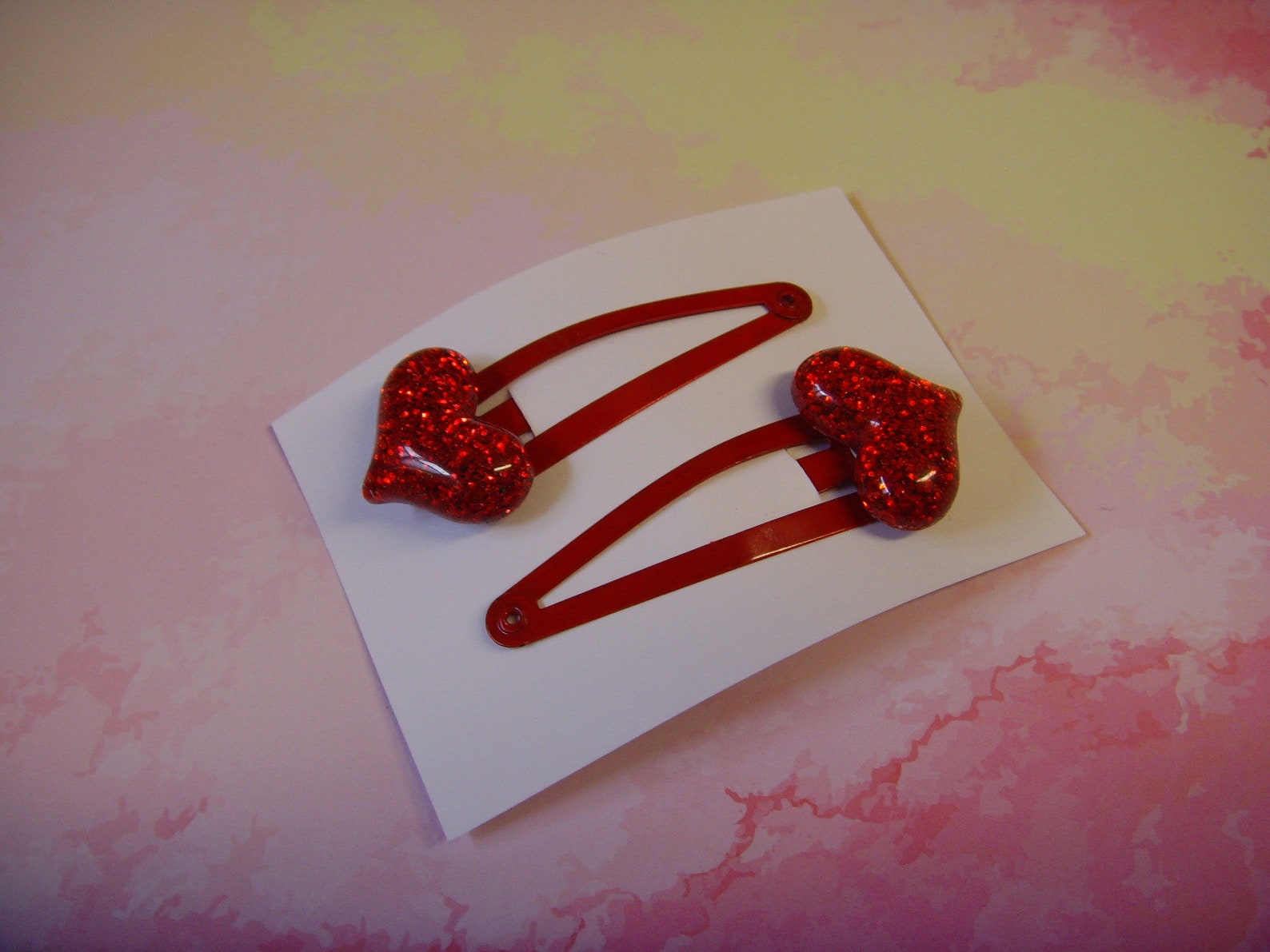 Barrette Cheveux Fille/femme - Cœur Cercle Paillettes Rouges - Fait Main - Idéal Cadeau
