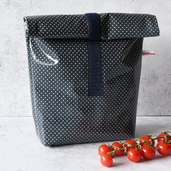 Lunchbag / Snackbag / Frühstücktasche / Frühstücksbeutel  - Pünktchen auf dunkelblau