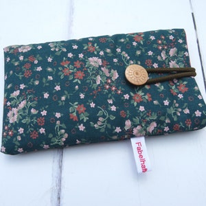 Handytasche, Handyhülle (L) - "Streublumen auf dunkelpetrol"