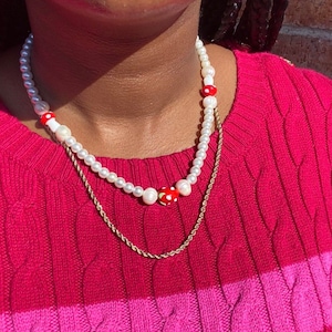 Strawberry and mushroom Pearl necklace