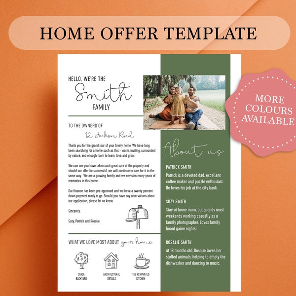 INSTANT DOWNLOAD Home Offer Letter Template | home buying | Buying a new home cover page | house offer | corjl | edit and print