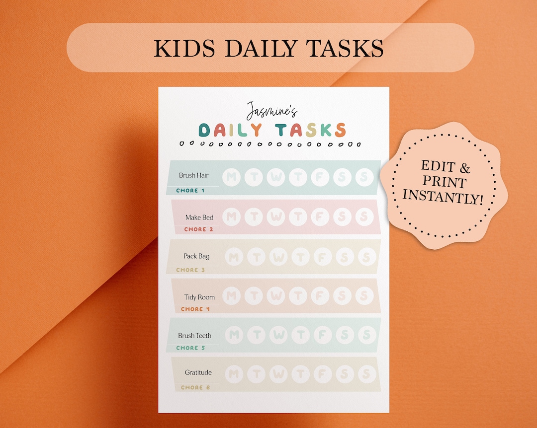 EDITABLE Kids Daily Tasks Daily Routine Schedule Printable, Daily ...